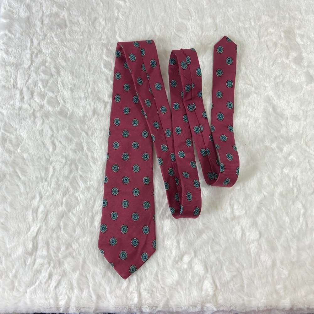 Vintage Oakbrook Silk Mens Tie All over Geometric Print Floral Red Berry Teal